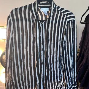 Vintage Maternity Rena Rowan Striped Black Sz 16W Secretary Blouse
